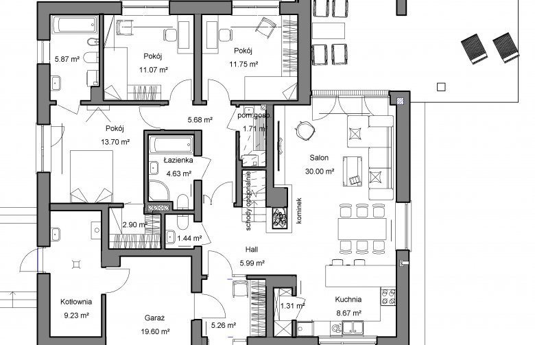 Projekt domu jednorodzinnego Domidea 1 w2 - rzut parteru