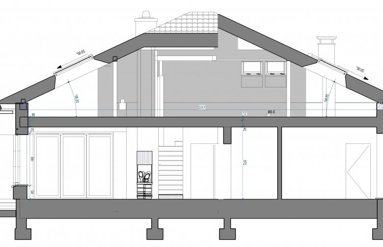 Projekt domu jednorodzinnego Domidea 1 w2 - przekrój 1