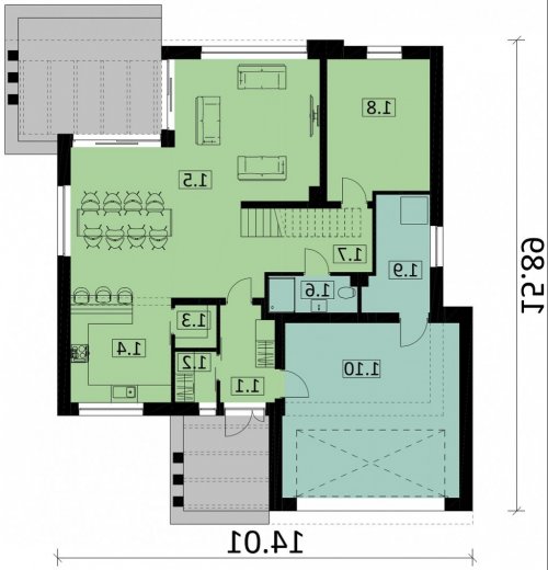 Rzut projektu Ka61 - wersja lustrzana