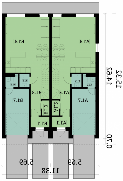 Rzut projektu Ka13 - wersja lustrzana