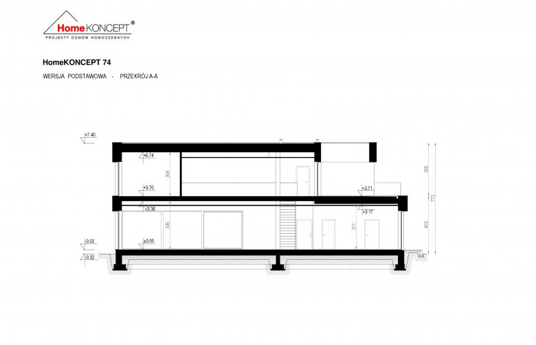 Projekt domu nowoczesnego HomeKONCEPT 74 - przekrój 1