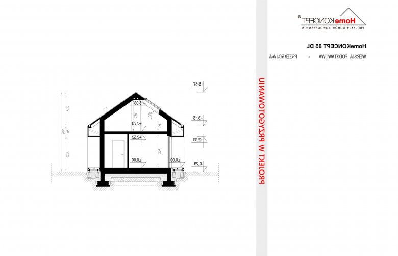 Projekt domu letniskowego HomeKONCEPT 85 DL - przekrój 1