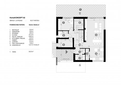 Rzut projektu HomeKONCEPT 82 - wersja lustrzana