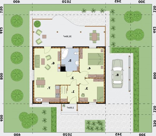 Rzut projektu BARBADOS 2 C dom mieszkalny, całoroczny szkielet drewniany - wersja lustrzana