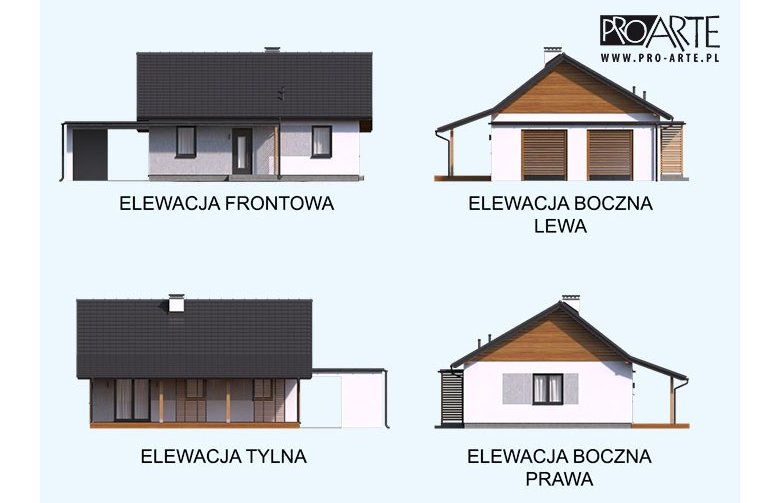 Projekt domu letniskowego BARBADOS 3B z wiatą - elewacja 1