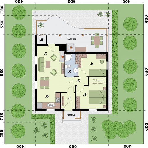 Rzut projektu BARBADOS C dom mieszkalny, całoroczny - wersja lustrzana