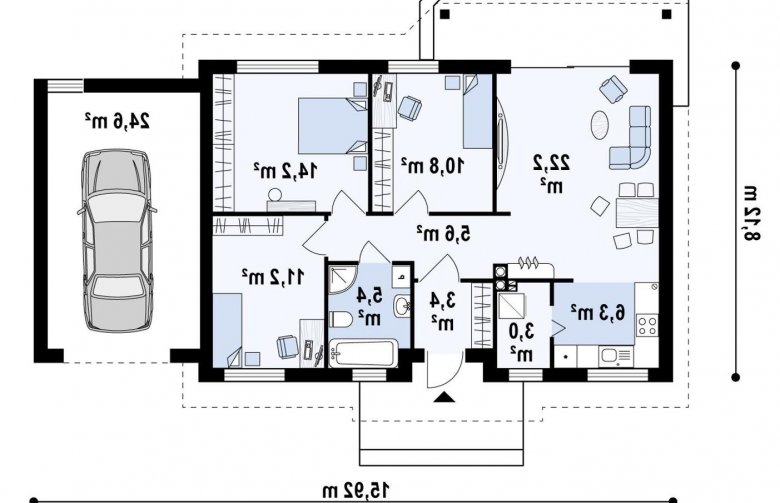 Projekt domu parterowego Z7 D GP  - 