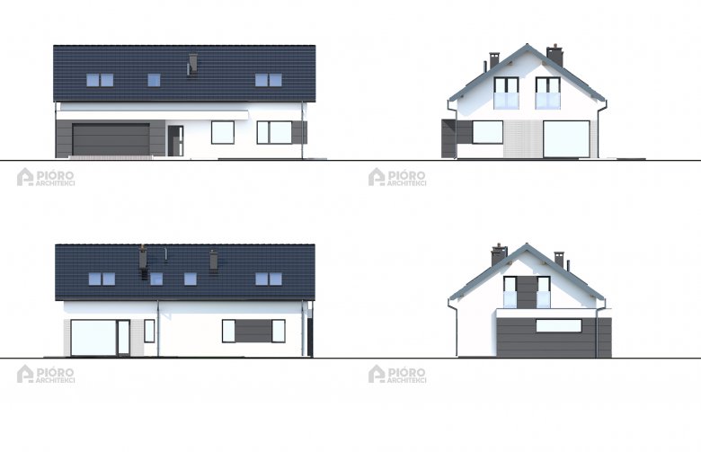 Projekt domu z poddaszem PióroArchitekci - 10 - elewacja 1