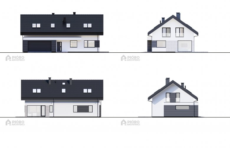 Projekt domu z poddaszem PióroArchitekci - 12 - elewacja 1