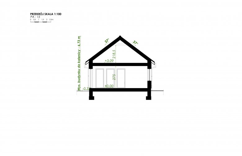 Projekt domu parterowego PióroArchitekci - 15 - przekrój 1