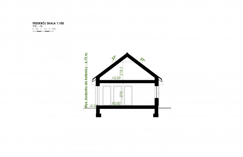 Projekt domu parterowego PióroArchitekci - 16 - przekrój 1