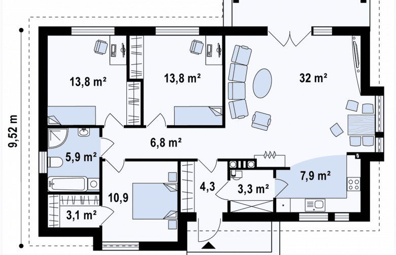 Projekt domu jednorodzinnego Z93 - rzut parteru