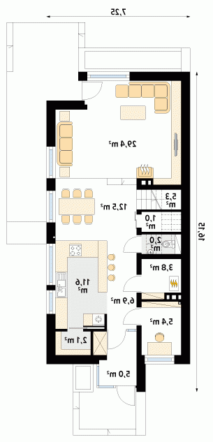 Rzut projektu Amelia - wersja lustrzana