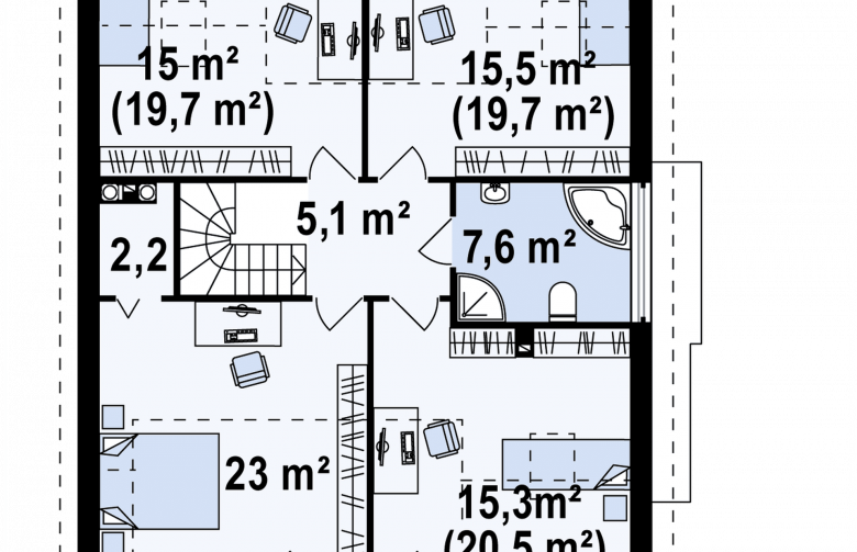 Projekt domu bliźniaczego Zb6 - rzut poddasza