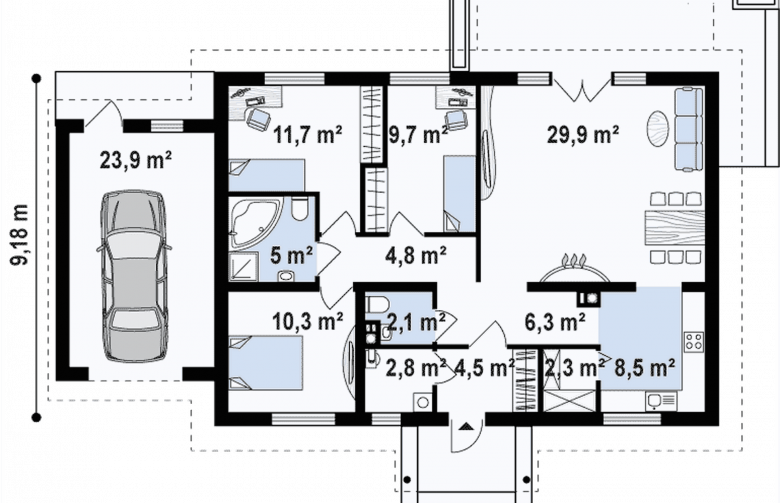 Projekt domu parterowego Z8 v2 GL - 