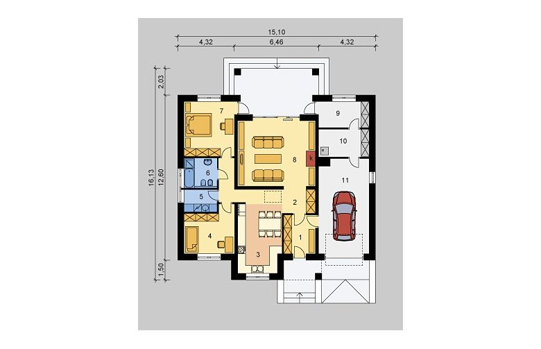 Projekt domu parterowego LK&735 - parter