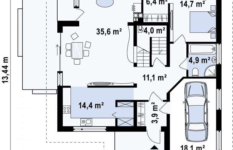 Projekt domu jednorodzinnego Z143 - rzut parteru