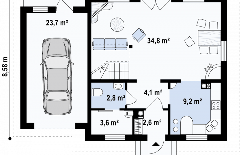 Projekt domu jednorodzinnego Z1 GL - rzut parteru