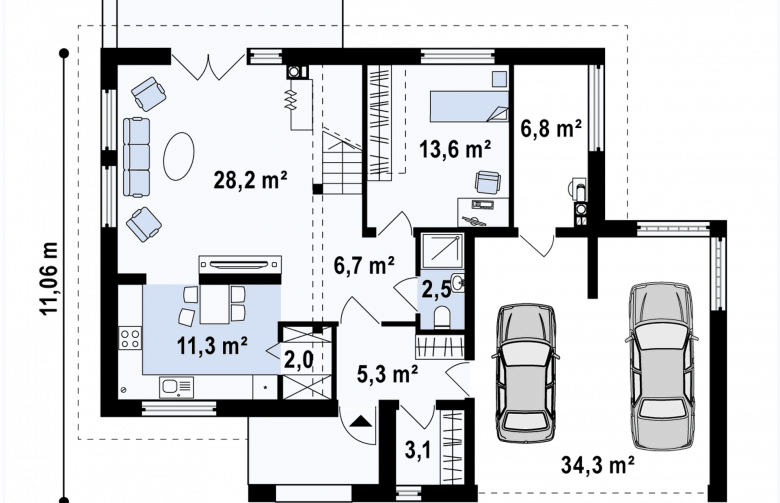 Projekt domu piętrowego Zx26 - rzut parteru