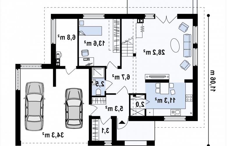 Projekt domu piętrowego Zx26 - rzut parteru