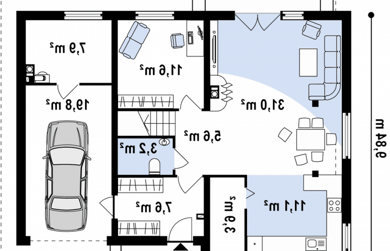 Projekt domu piętrowego Zx29 - rzut parteru