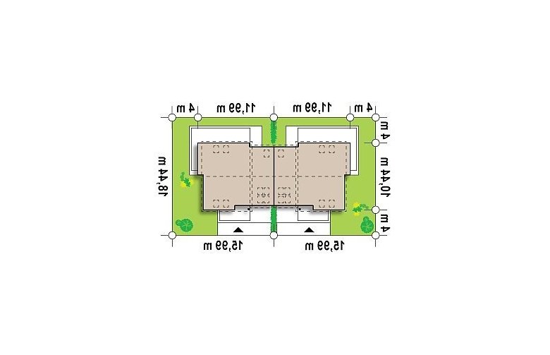 Projekt domu bliźniaczego Zb3 - Usytuowanie - wersja lustrzana