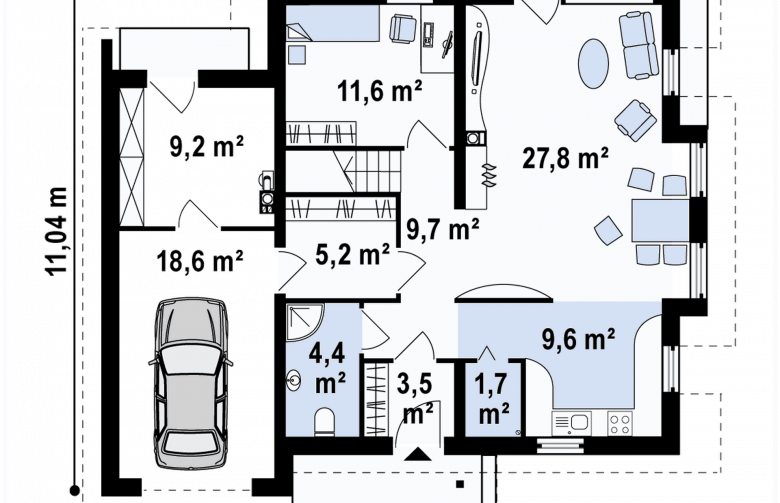 Projekt domu z poddaszem Z135 - rzut parteru