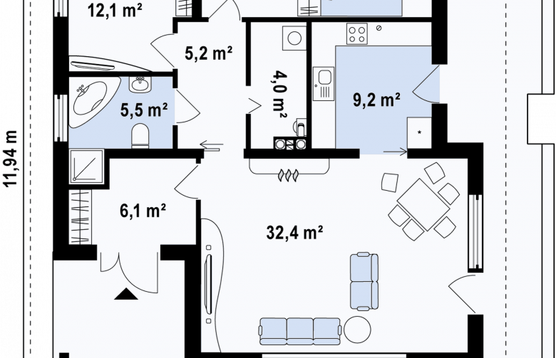 Projekt domu parterowego Z141 - rzut parteru