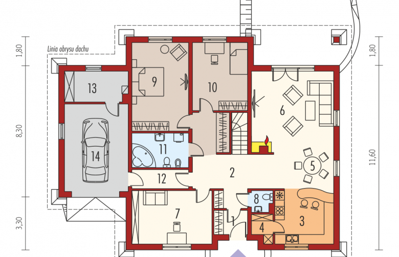 Projekt domu parterowego Huberta II G1 - parter