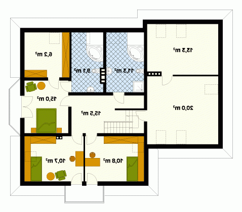 Rzut projektu Modrzew 3 - wersja lustrzana