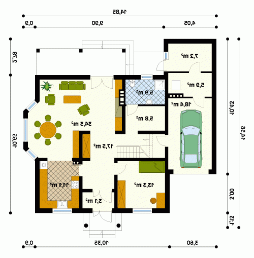 Rzut projektu Modrzew 2 - wersja lustrzana