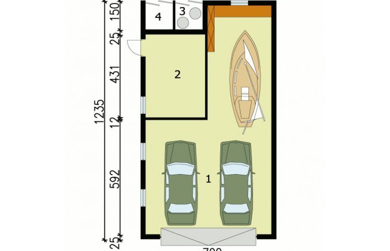 Projekt garażu G125 garaż dwustanowiskowy z pomieszczeniem gospodarczym - przyziemie