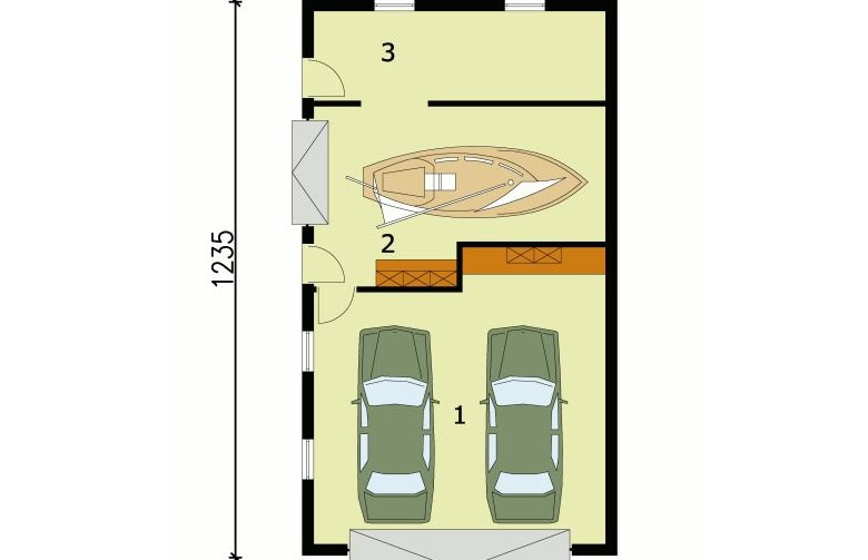 Projekt garażu G126 garaż trzystanowiskowy z pomieszczeniem gospodarczym - przyziemie