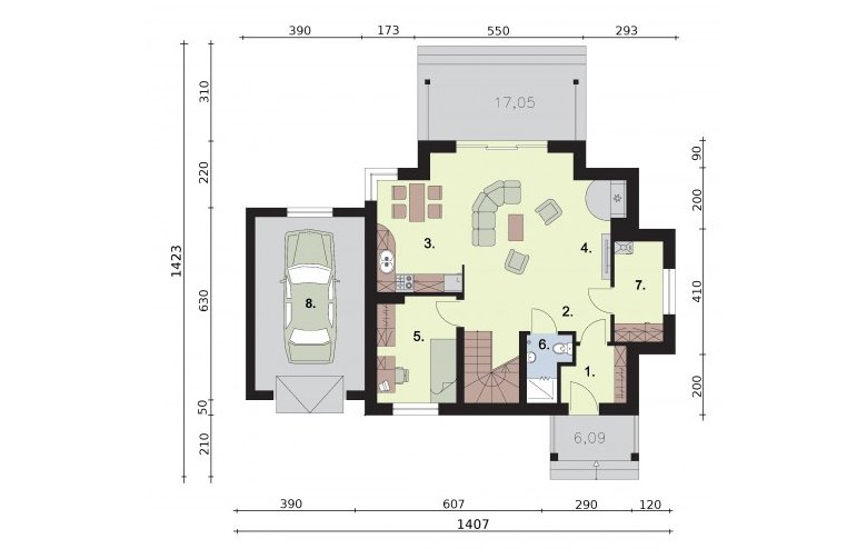 Projekt domu z poddaszem LUBEKA - rzut przyziemia