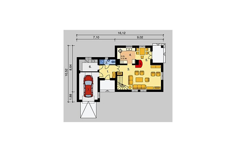 Projekt domu wolnostojącego LK&462 - parter