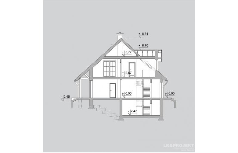 Projekt domu wolnostojącego LK&596 - przekrój 1