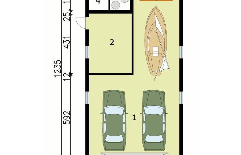 Projekt garażu G123 garaż dwustanowiskowy z pomieszczeniem gospodarczym - przyziemie