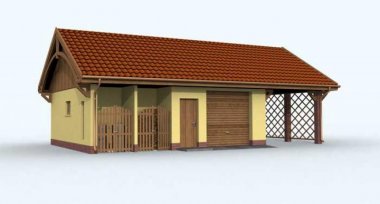 Projekt domu G118 garaż dwustanowiskowy z wiatą i pomieszczeniem gospodarczym