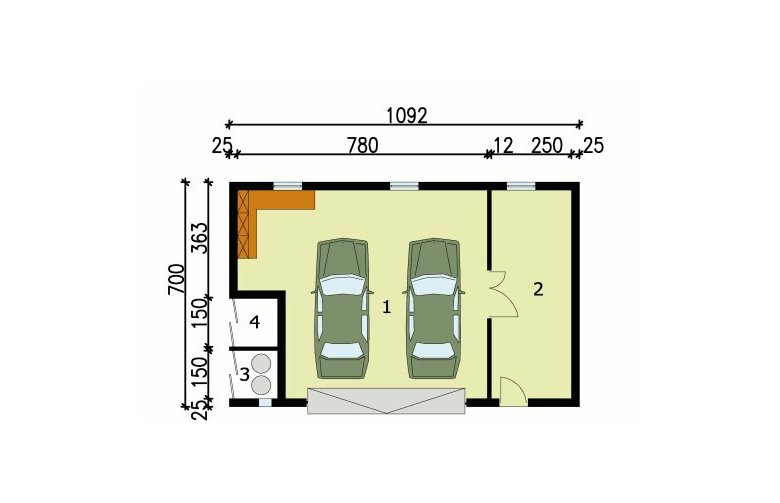 Projekt garażu G105 garaż dwustanowiskowy z pomieszczeniem gospodarczym - przyziemie