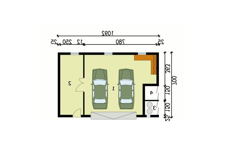 Projekt garażu G105 garaż dwustanowiskowy z pomieszczeniem gospodarczym - przyziemie