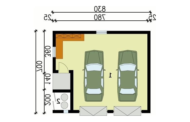 Projekt garażu G98 garaż dwustanowiskowy - przyziemie