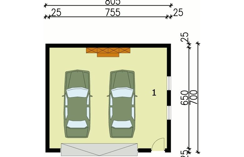 Projekt garażu G80 garaż dwustanowiskowy - przyziemie