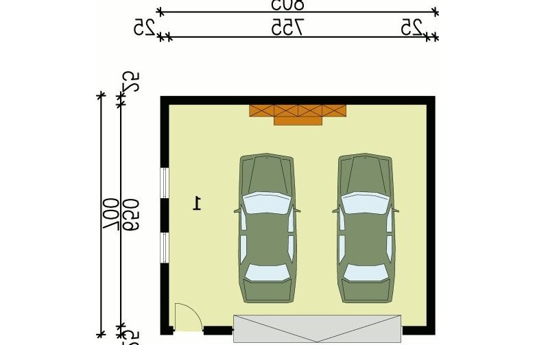 Projekt garażu G80 garaż dwustanowiskowy - przyziemie