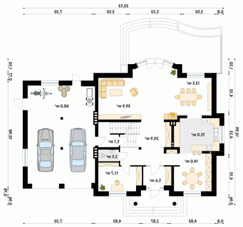 Rzut projektu Bachus 5 - wersja lustrzana