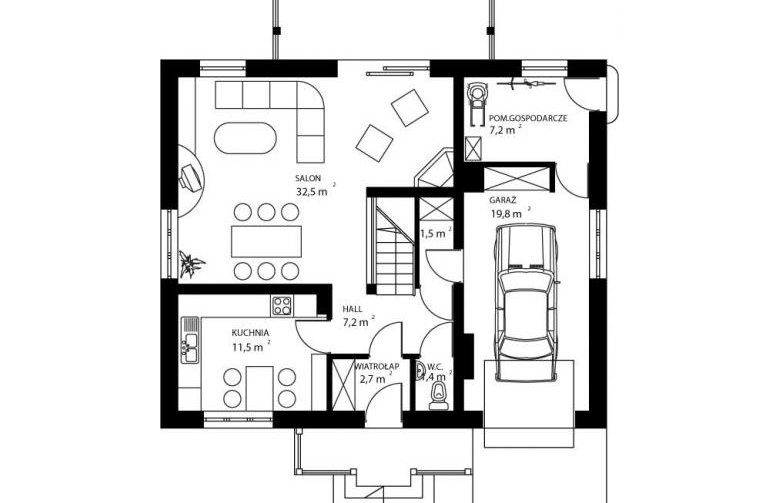 Projekt domu wolnostojącego HG-C3 - rzut parteru