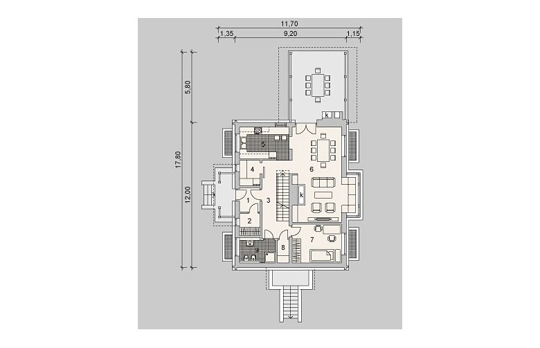 Projekt domu szeregowego LK&909 - parter