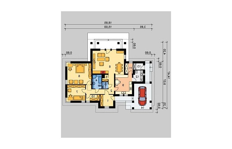 Projekt domu dwurodzinnego LK&208 - parter