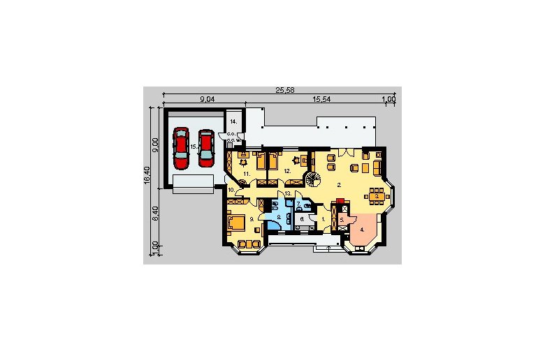 Projekt domu dwurodzinnego LK&222 - parter