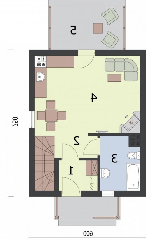 RZUT PRZYZIEMIA OKLAHOMA dom letniskowy z poddaszem - wersja lustrzana