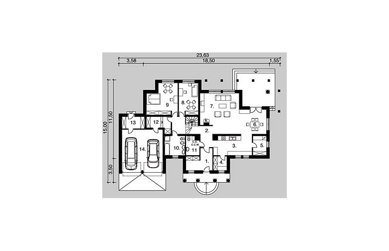 Projekt domu piętrowego LK&230 - parter